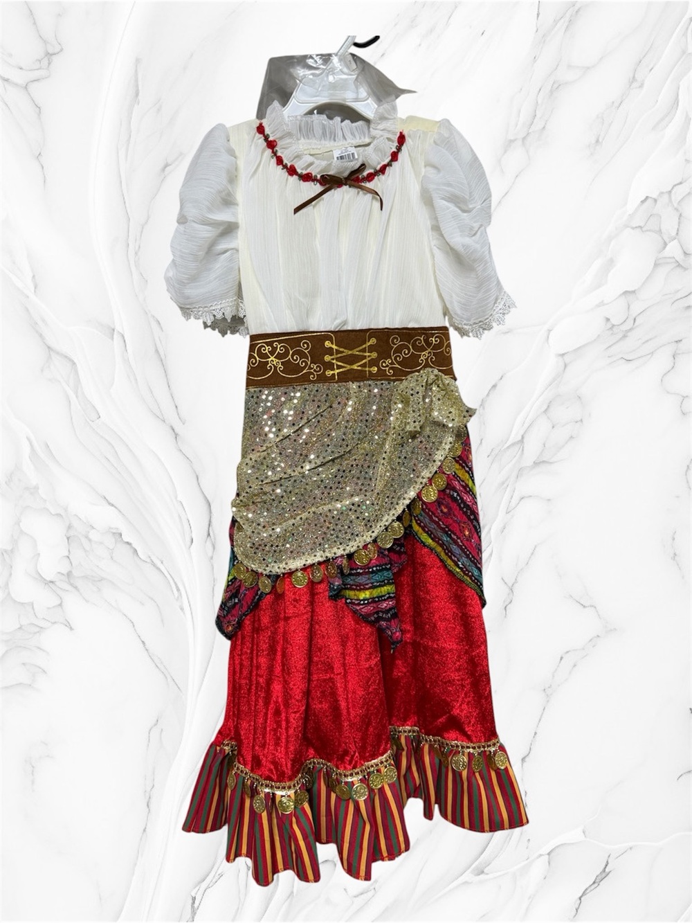 charming girls' gypsy costume dress and headband sparkling gold small 4-6